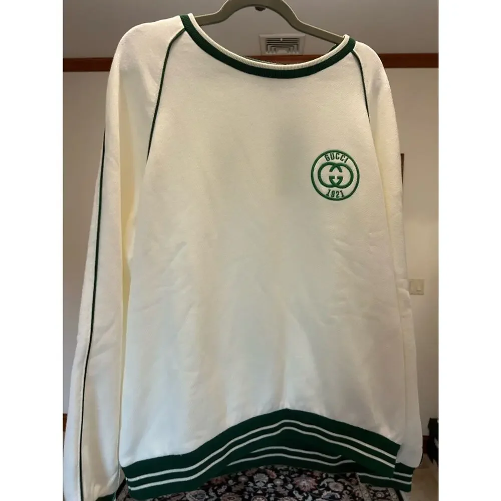 Men's Gucci white cotton jersey sweatshirt green 1921 interlocking G size medium